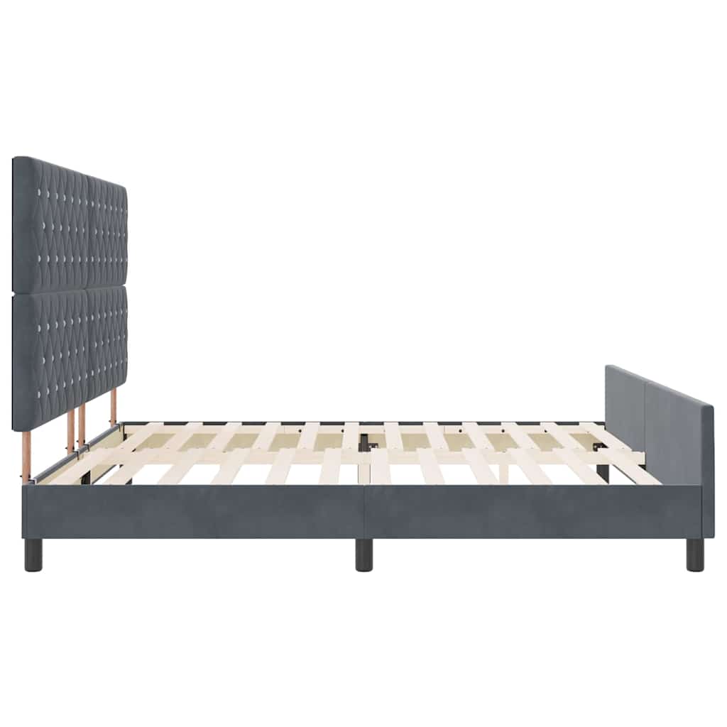 Boxrugós ágy fejtámlával Sötétszürke 200 x 200 cm Bársony