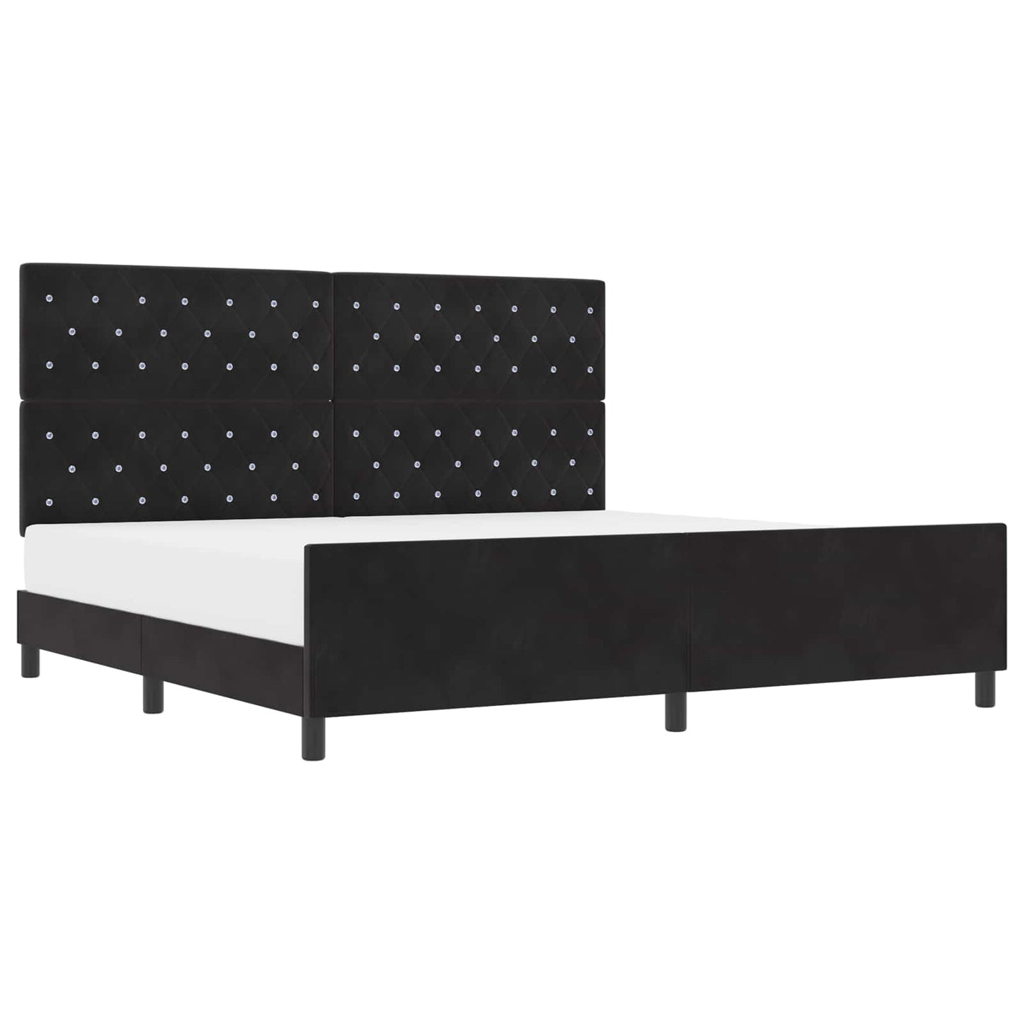 Boxrugós ágy fejtámlával Fekete 200 x 200 cm Bársony