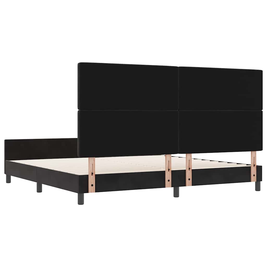 Boxrugós ágy fejtámlával Fekete 200 x 200 cm Bársony