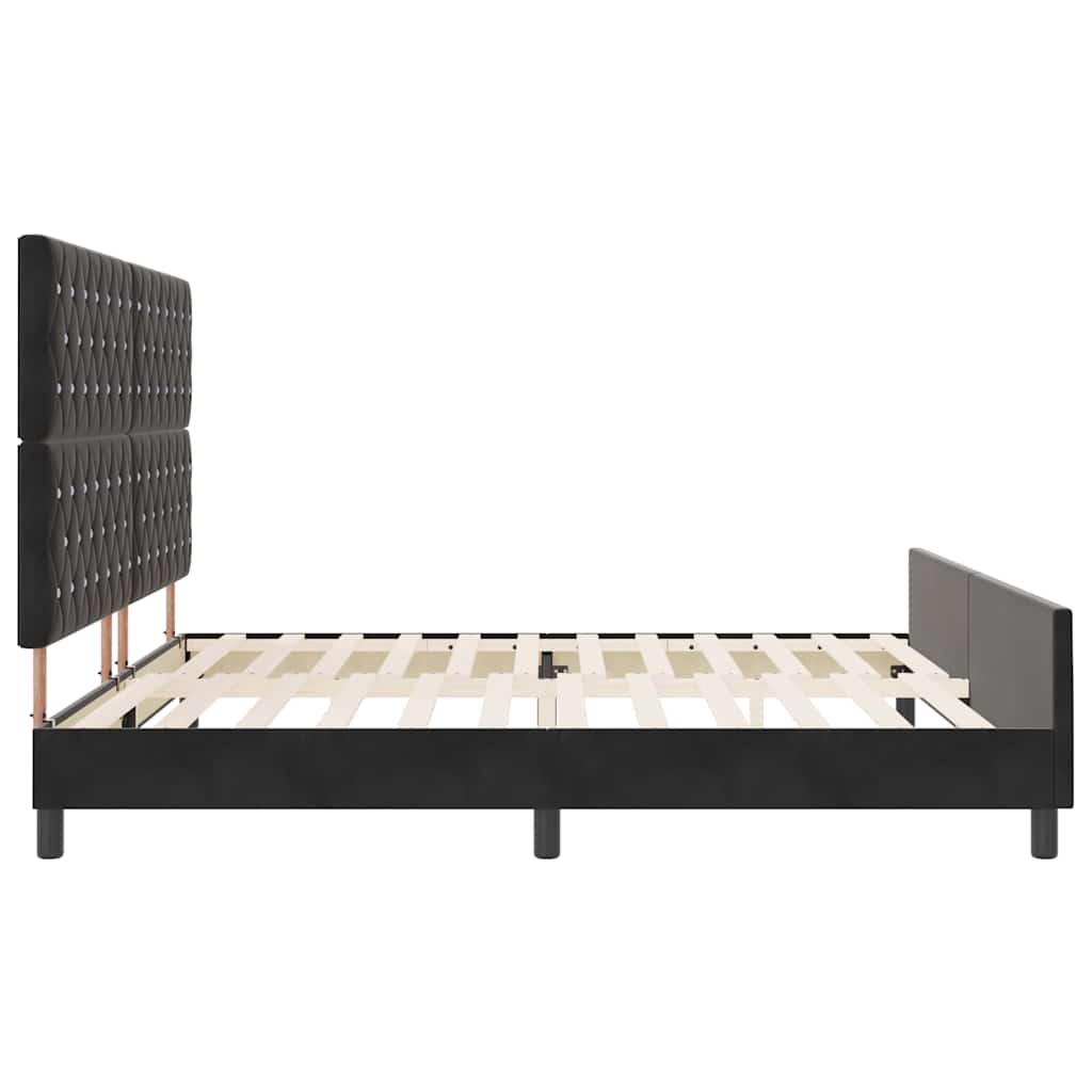 Boxrugós ágy fejtámlával Fekete 200 x 200 cm Bársony