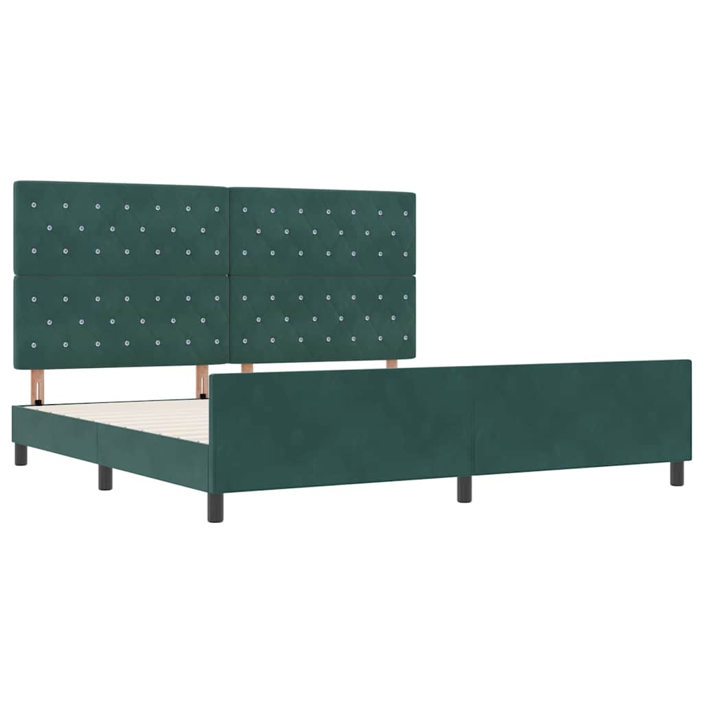 Boxrugós ágy fejtámlával Sötétzöld 200 x 200 cm Bársony