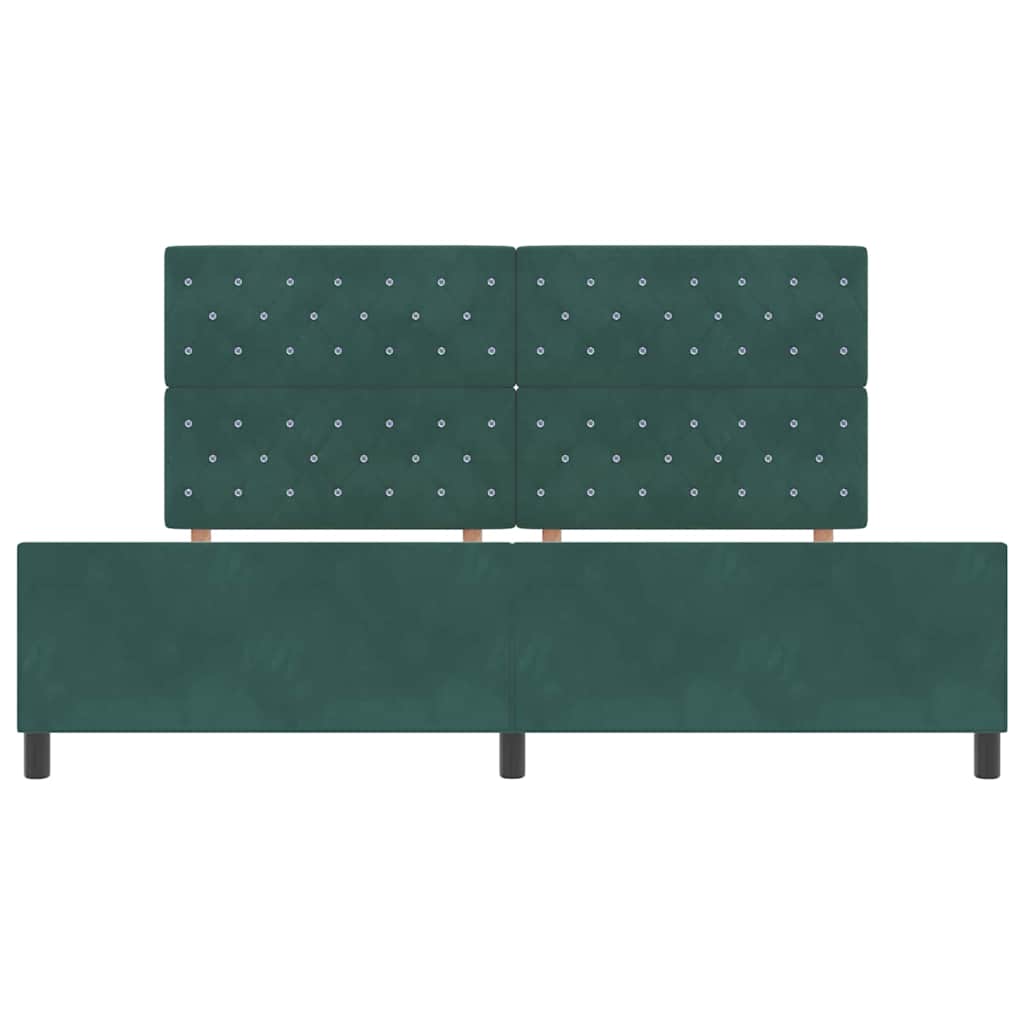 Boxrugós ágy fejtámlával Sötétzöld 200 x 200 cm Bársony