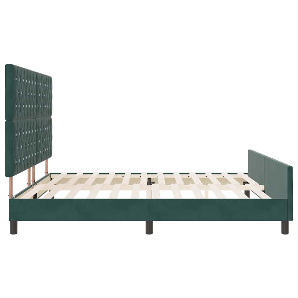 Boxrugós ágy fejtámlával Sötétzöld 200 x 200 cm Bársony