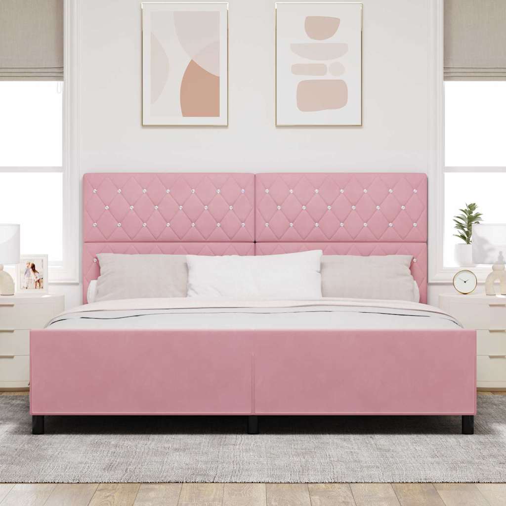 Boxrugós ágy fejtámlával Rózsaszín 200 x 200 cm Bársony