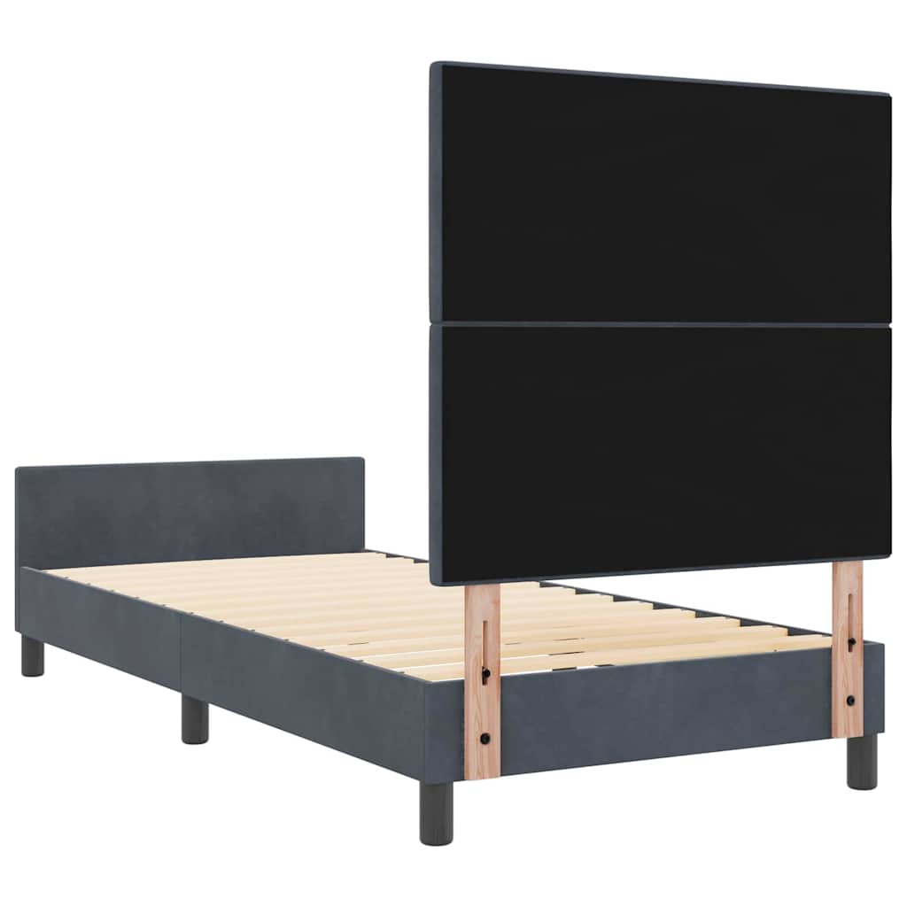 Boxrugós ágy fejtámlával Sötétszürke 80 x 200 cm Bársony
