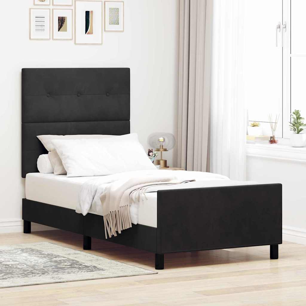 Boxrugós ágy fejtámlával Fekete 80 x 200 cm Bársony