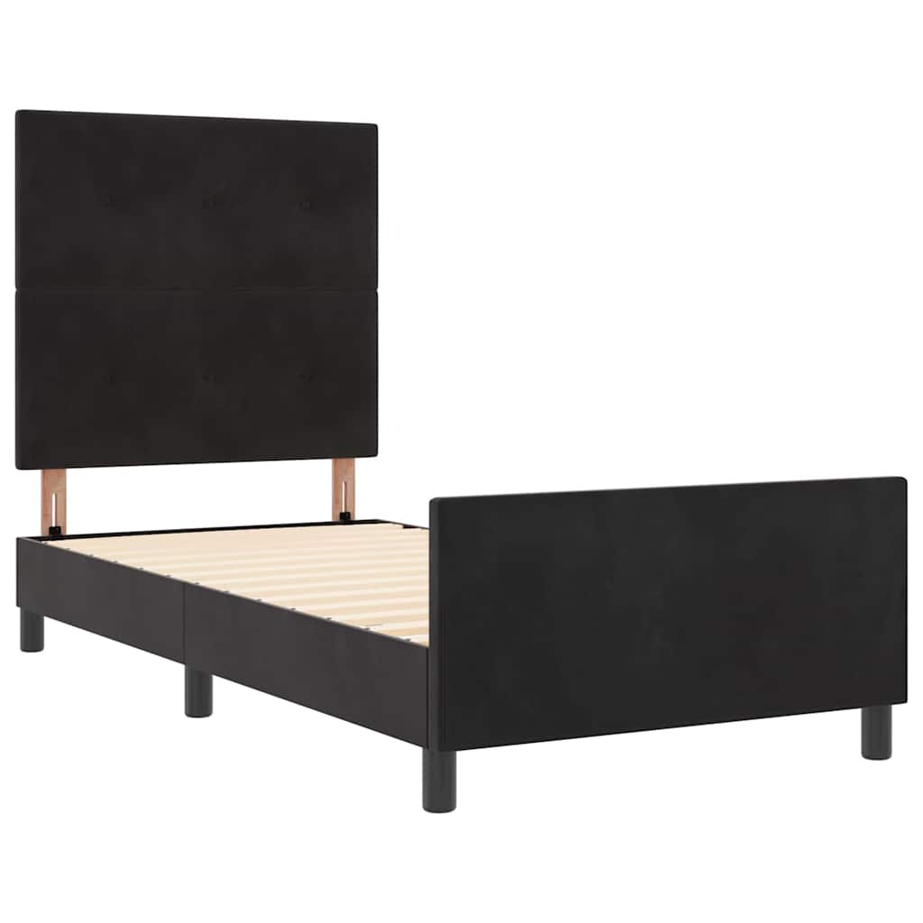 Boxrugós ágy fejtámlával Fekete 80 x 200 cm Bársony
