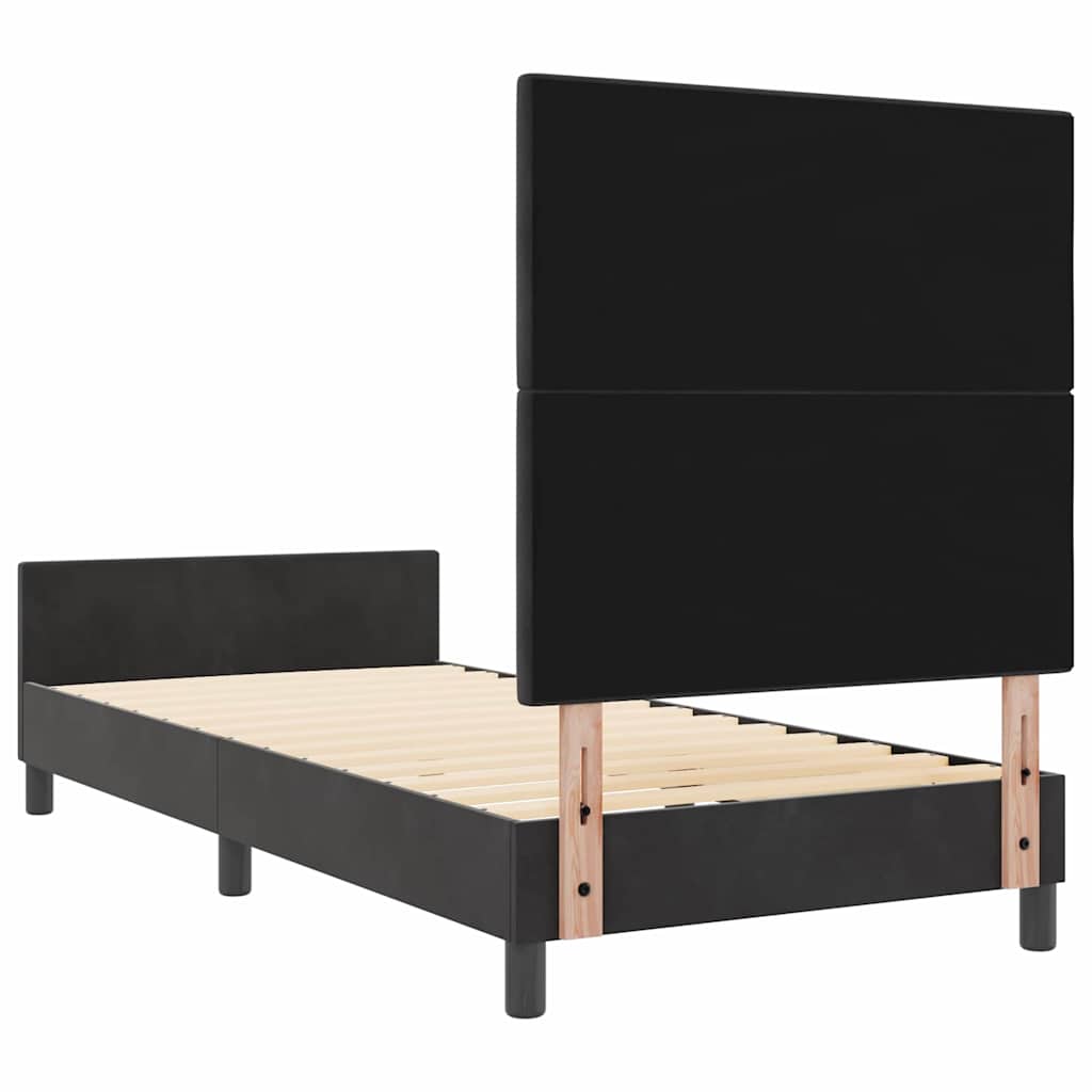 Boxrugós ágy fejtámlával Fekete 80 x 200 cm Bársony