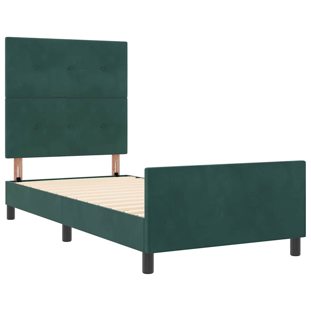 Boxrugós ágy fejtámlával Sötétzöld 80 x 200 cm Bársony