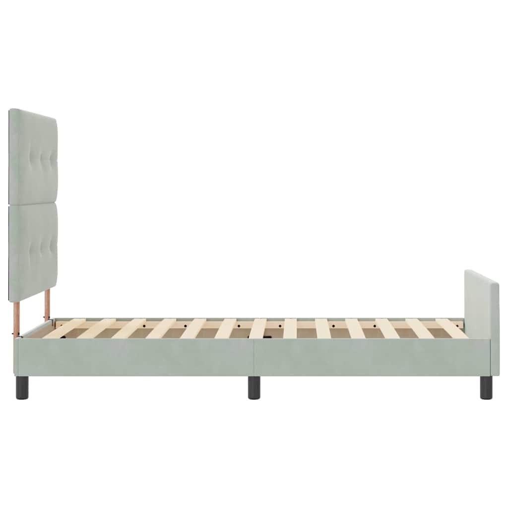 Boxrugós ágy fejtámlával Világosszürke 90 x 190 cm Bársony