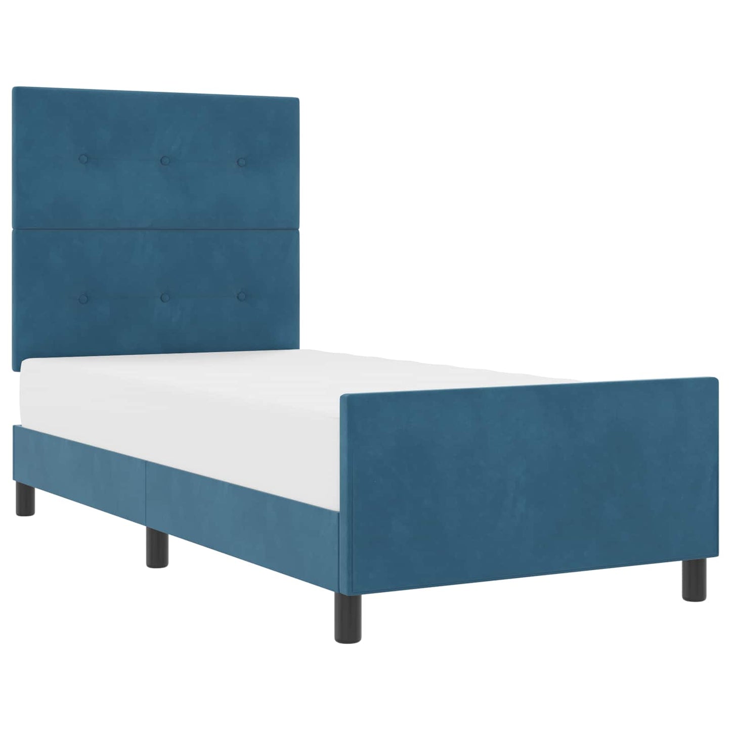 Boxrugós ágy fejtámlával Sötét kék 90 x 200 cm Bársony