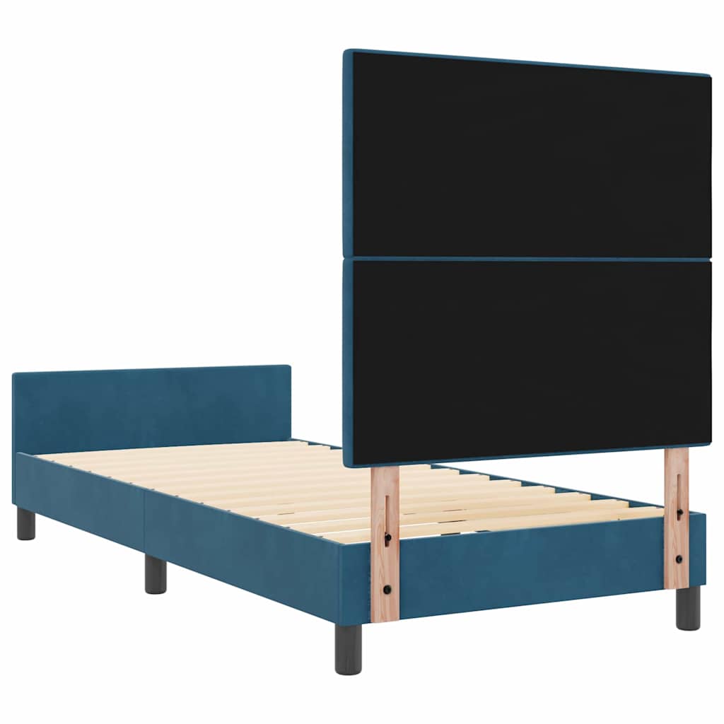 Boxrugós ágy fejtámlával Sötét kék 90 x 200 cm Bársony