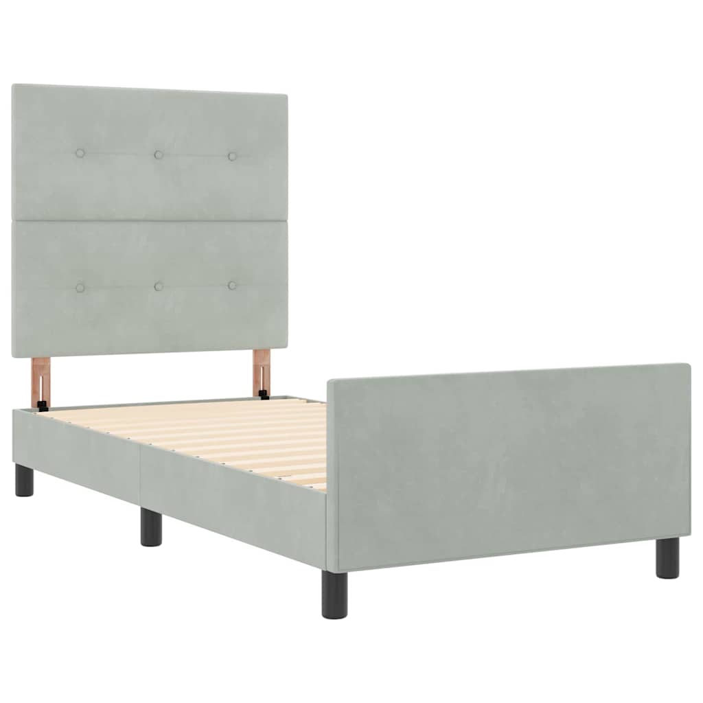 Boxrugós ágy fejtámlával Világosszürke 100 x 200 cm Bársony