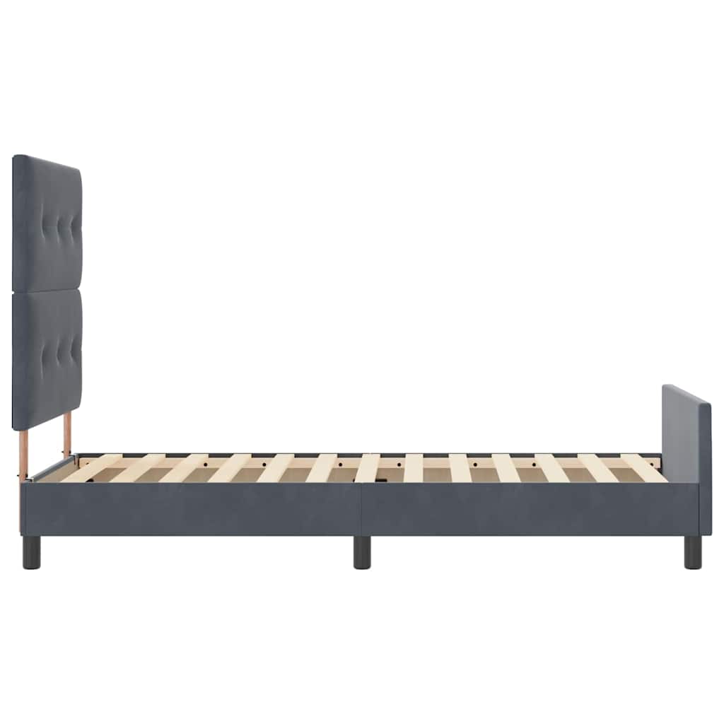 Boxrugós ágy fejtámlával Sötétszürke 100 x 200 cm Bársony
