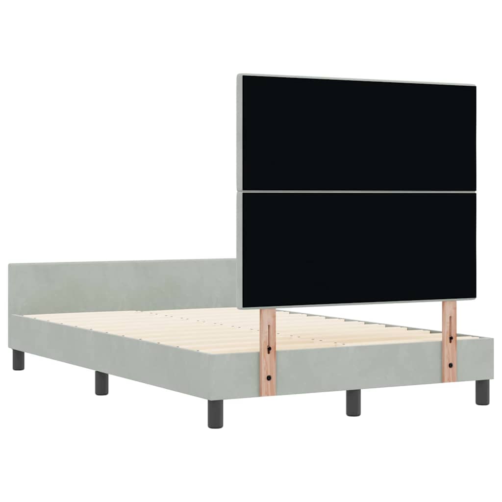 Boxrugós ágy fejtámlával Világosszürke 120 x 190 cm Bársony