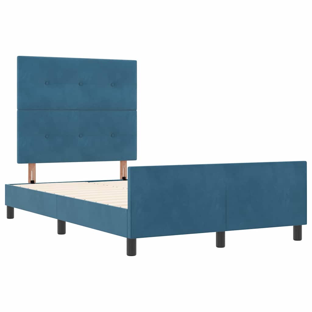 Boxrugós ágy fejtámlával Sötét kék 120 x 200 cm Bársony