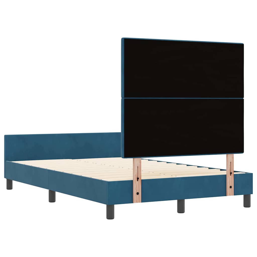 Boxrugós ágy fejtámlával Sötét kék 120 x 200 cm Bársony