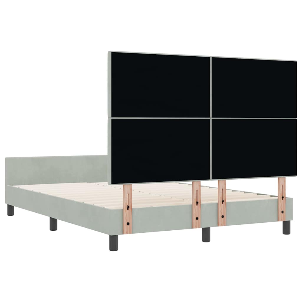 Boxrugós ágy fejtámlával Világosszürke 140 x 190 cm Bársony