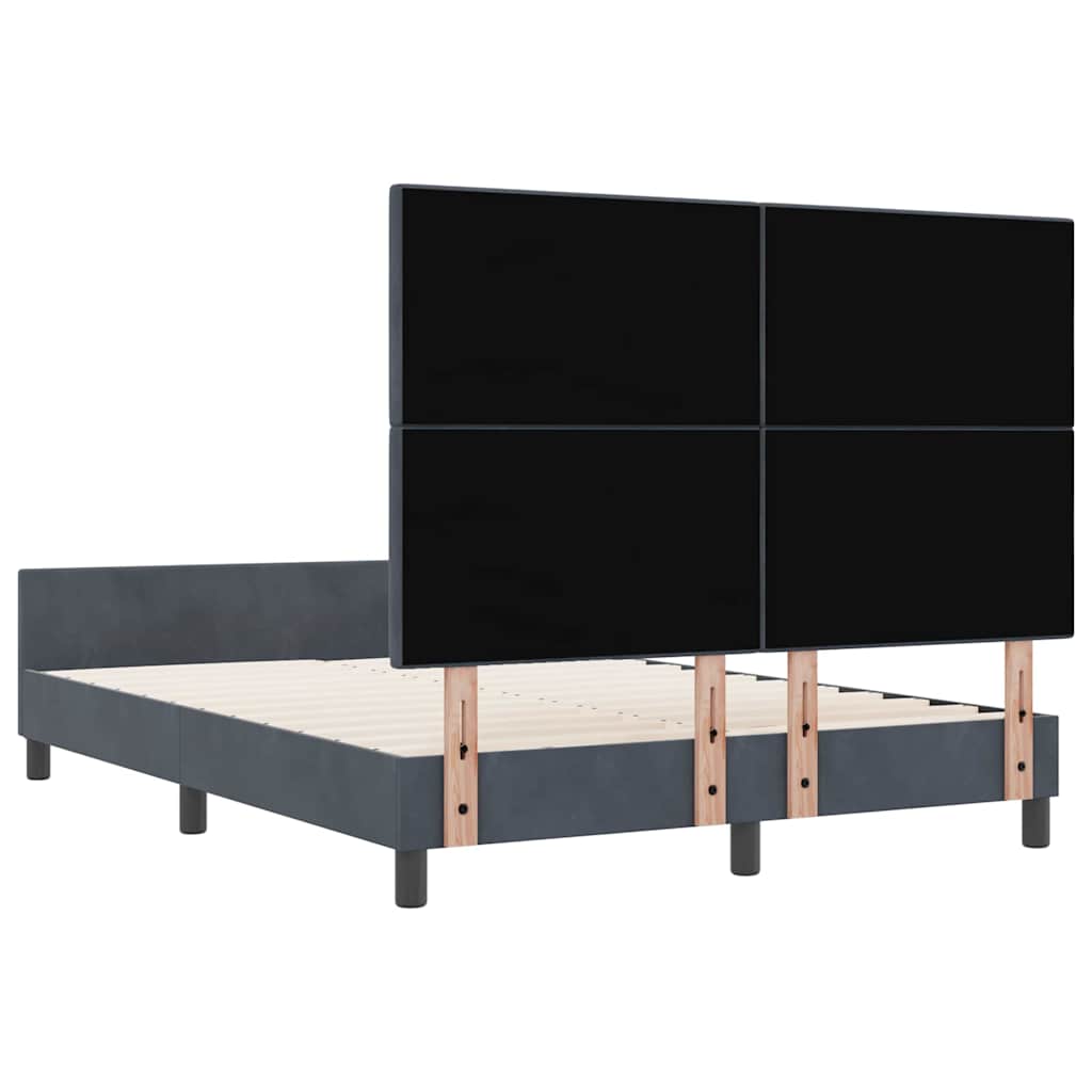 Boxrugós ágy fejtámlával Sötétszürke 140 x 190 cm Bársony