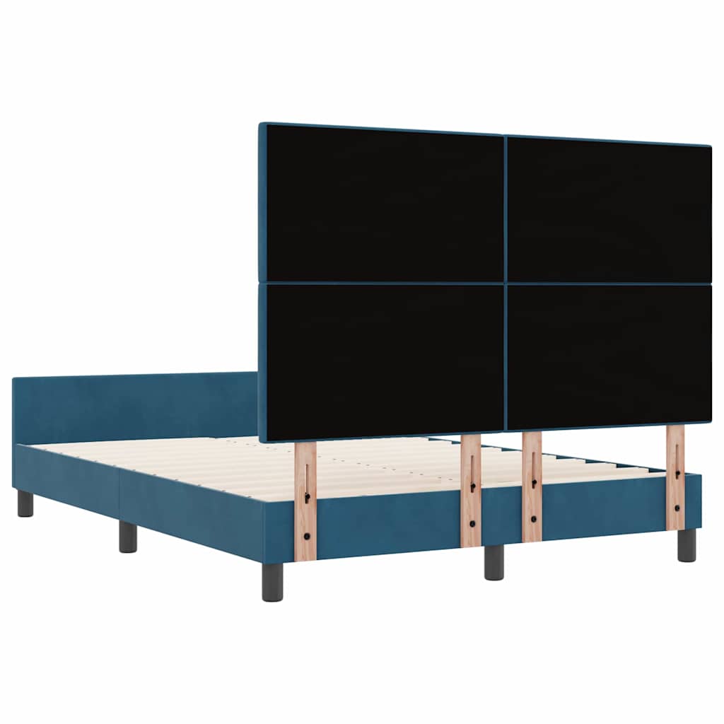 Boxrugós ágy fejtámlával Sötét kék 140 x 200 cm Bársony