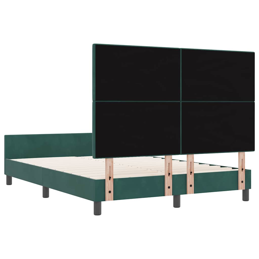 Boxrugós ágy fejtámlával Sötétzöld 160 x 200 cm Bársony
