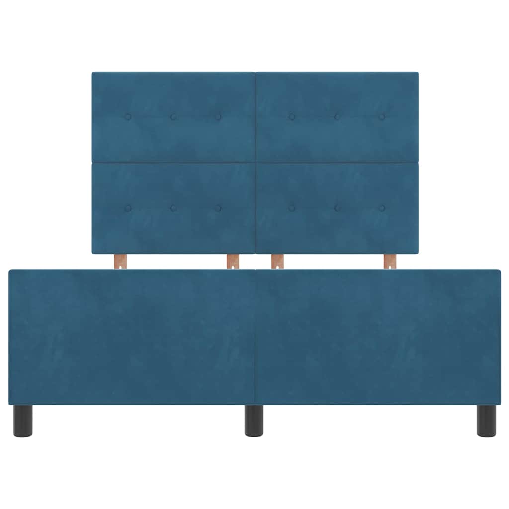 Boxrugós ágy fejtámlával Sötét kék 160 x 200 cm Bársony
