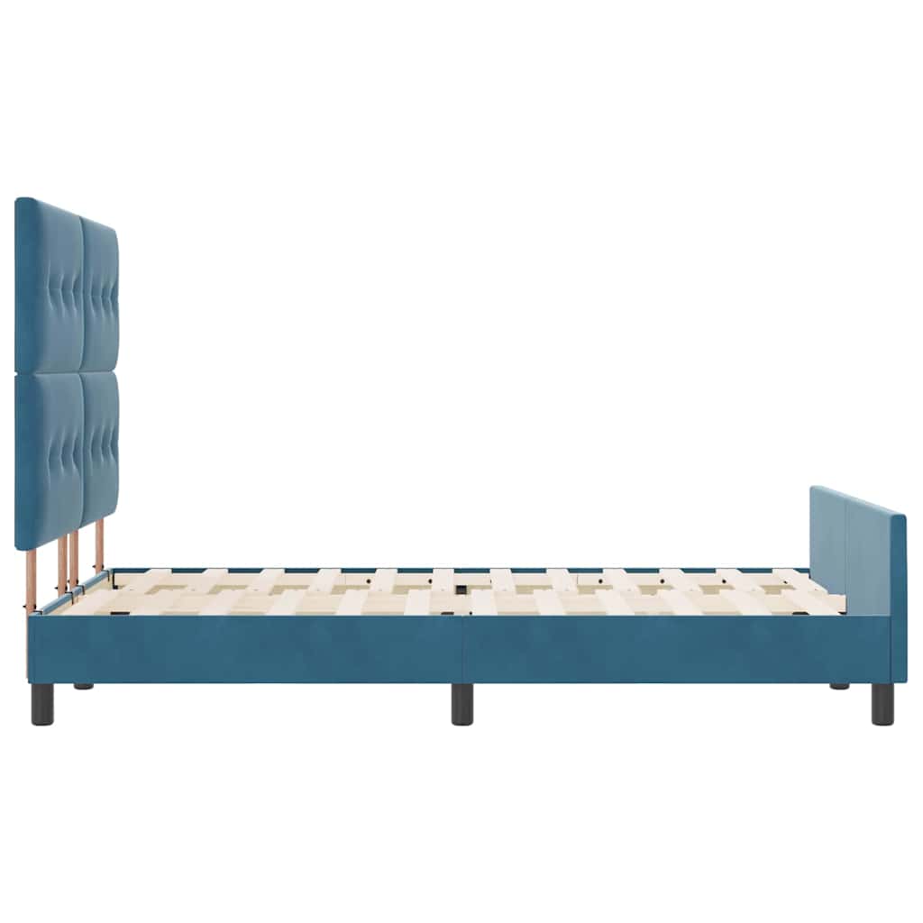 Boxrugós ágy fejtámlával Sötét kék 160 x 200 cm Bársony
