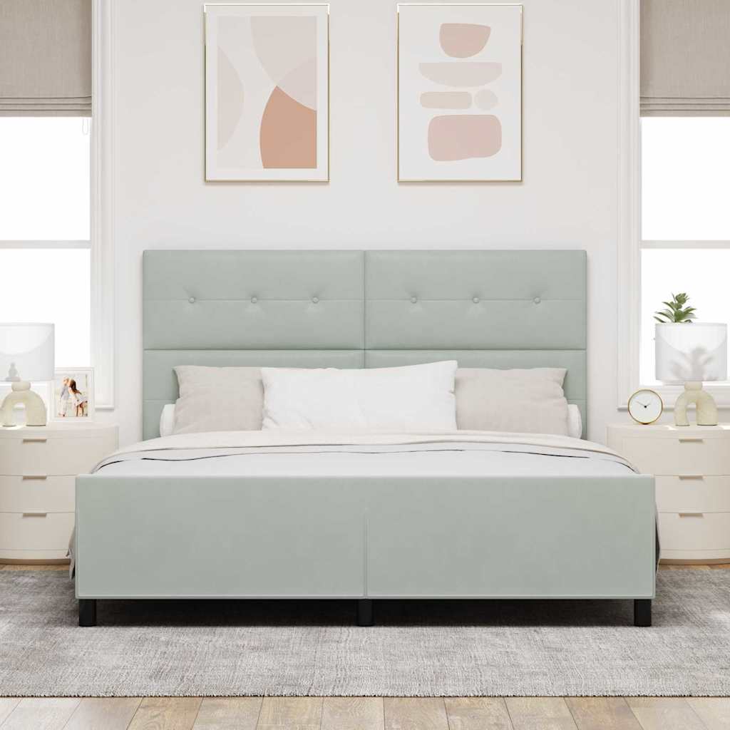 Boxrugós ágy fejtámlával Világosszürke 180 x 200 cm Bársony