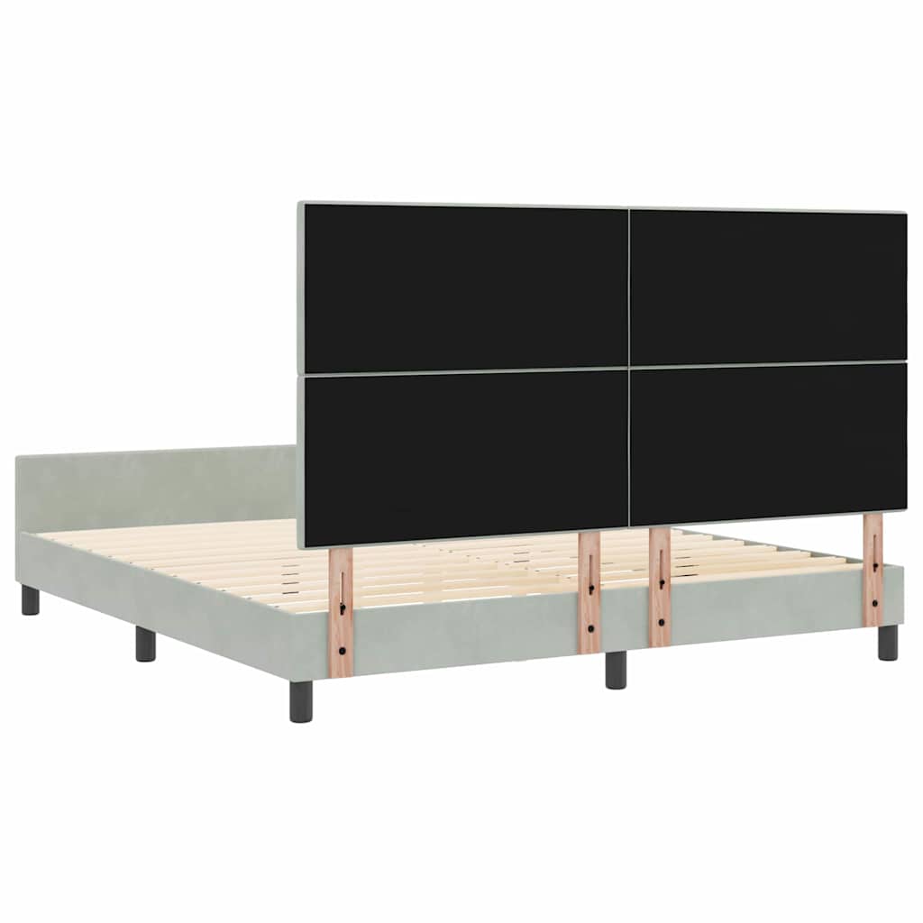 Boxrugós ágy fejtámlával Világosszürke 180 x 200 cm Bársony