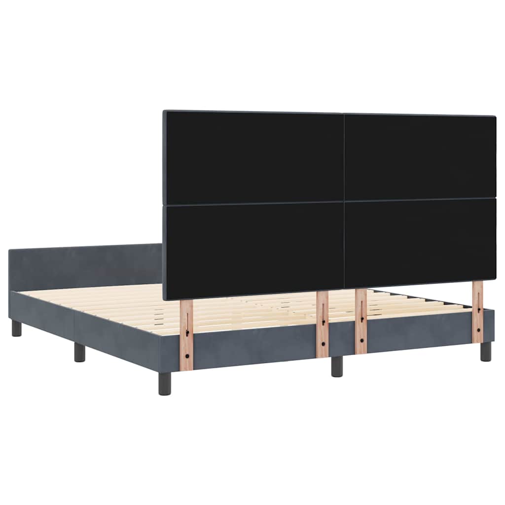 Boxrugós ágy fejtámlával Sötétszürke 180 x 200 cm Bársony