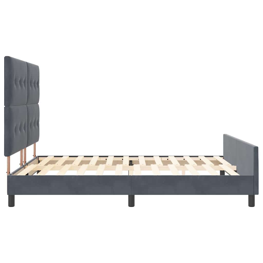 Boxrugós ágy fejtámlával Sötétszürke 180 x 200 cm Bársony