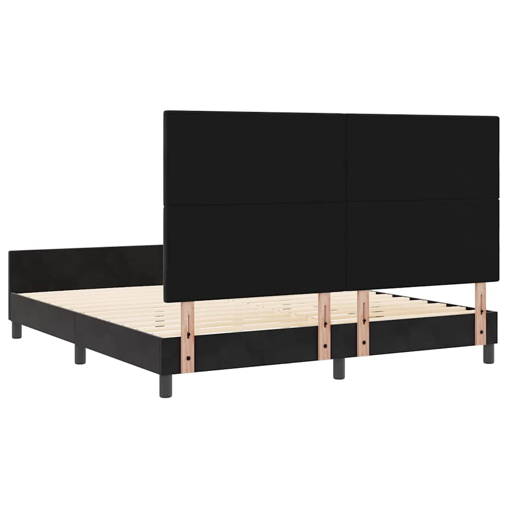 Boxrugós ágy fejtámlával Fekete 180 x 200 cm Bársony