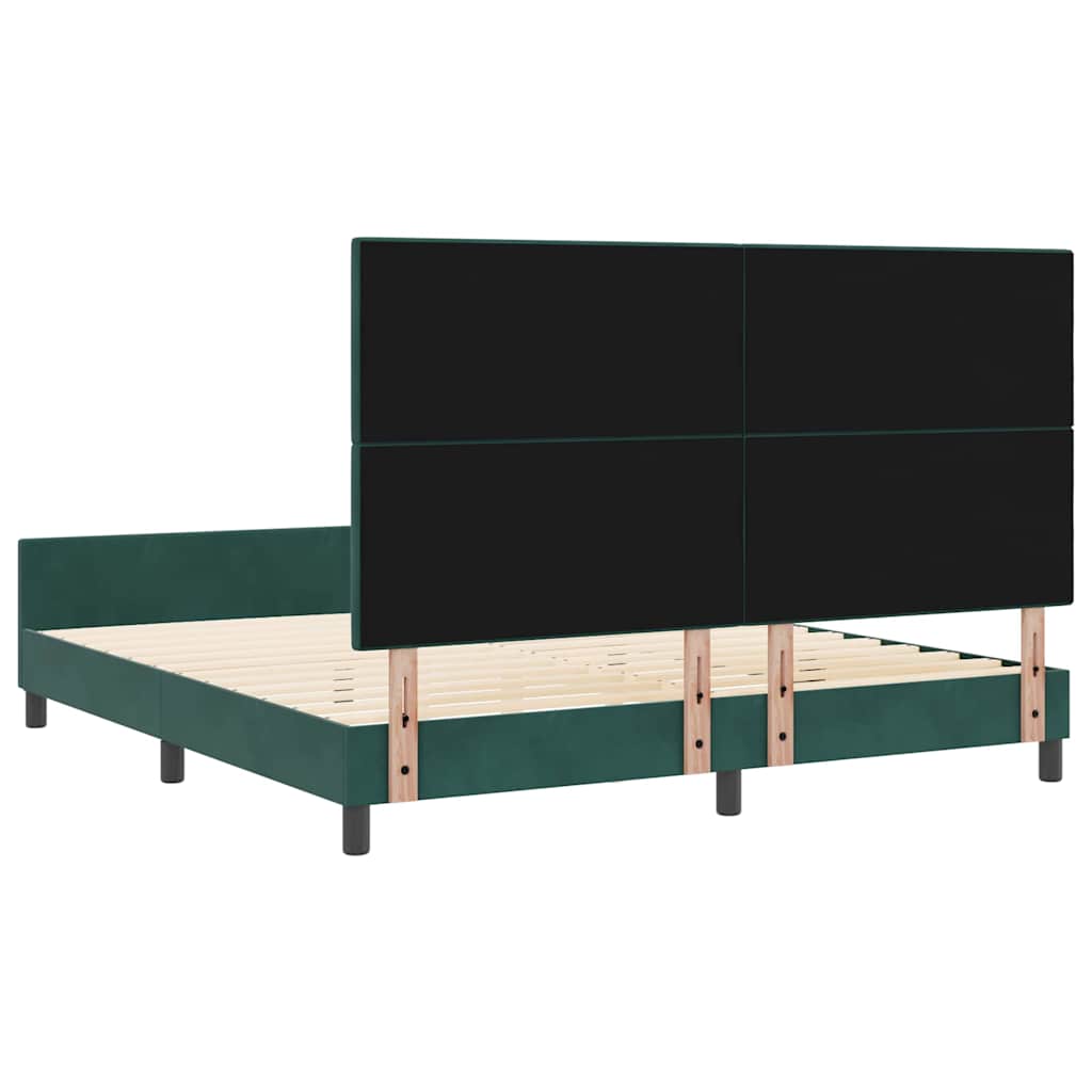 Boxrugós ágy fejtámlával Sötétzöld 180 x 200 cm Bársony