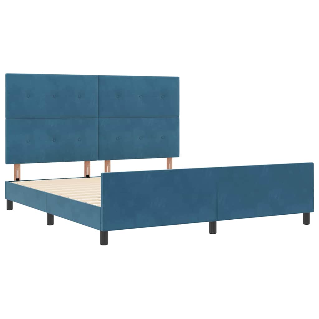 Boxrugós ágy fejtámlával Sötét kék 180 x 200 cm Bársony