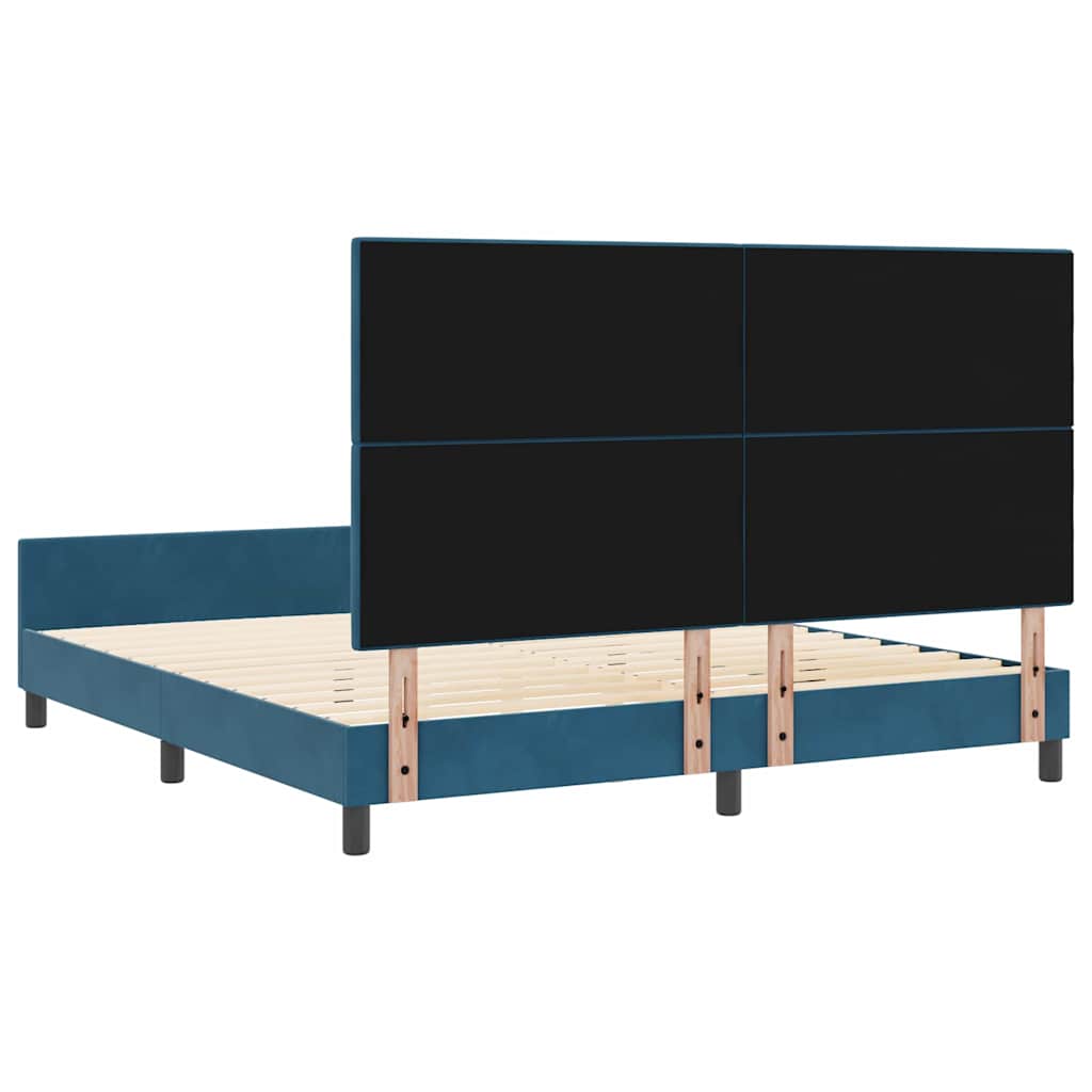Boxrugós ágy fejtámlával Sötét kék 180 x 200 cm Bársony