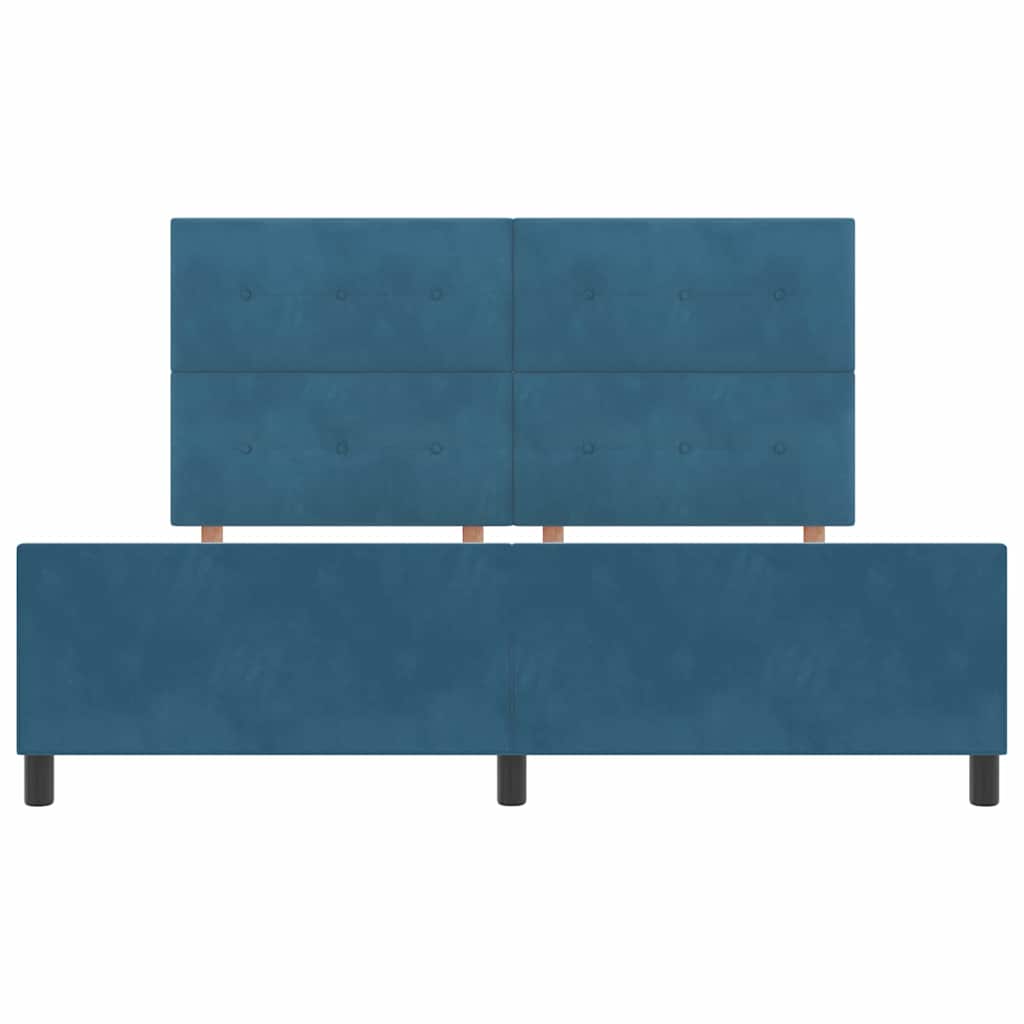 Boxrugós ágy fejtámlával Sötét kék 180 x 200 cm Bársony
