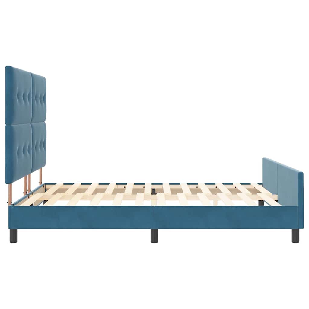 Boxrugós ágy fejtámlával Sötét kék 180 x 200 cm Bársony
