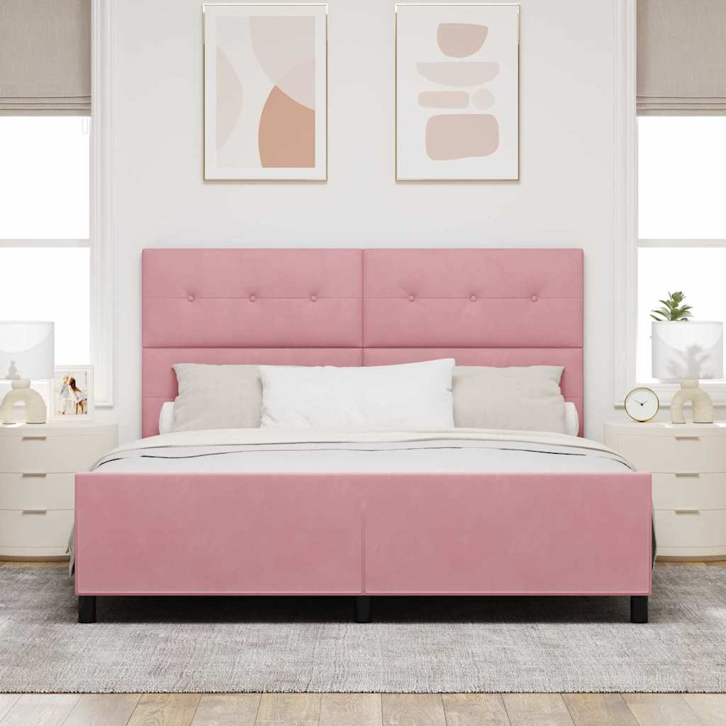 Boxrugós ágy fejtámlával Rózsaszín 180 x 200 cm Bársony