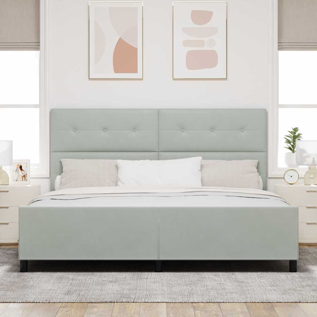 Boxrugós ágy fejtámlával Világosszürke 200 x 200 cm Bársony