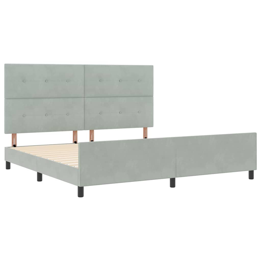 Boxrugós ágy fejtámlával Világosszürke 200 x 200 cm Bársony