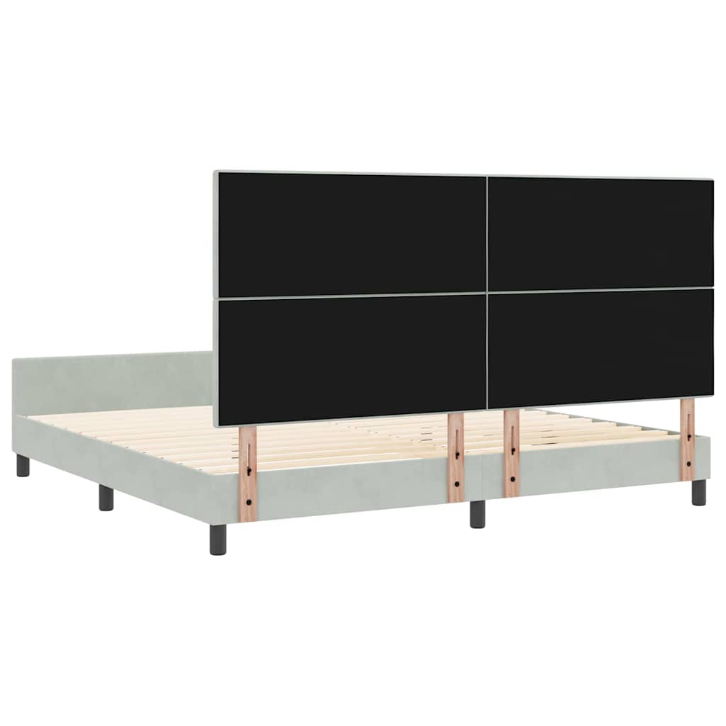 Boxrugós ágy fejtámlával Világosszürke 200 x 200 cm Bársony