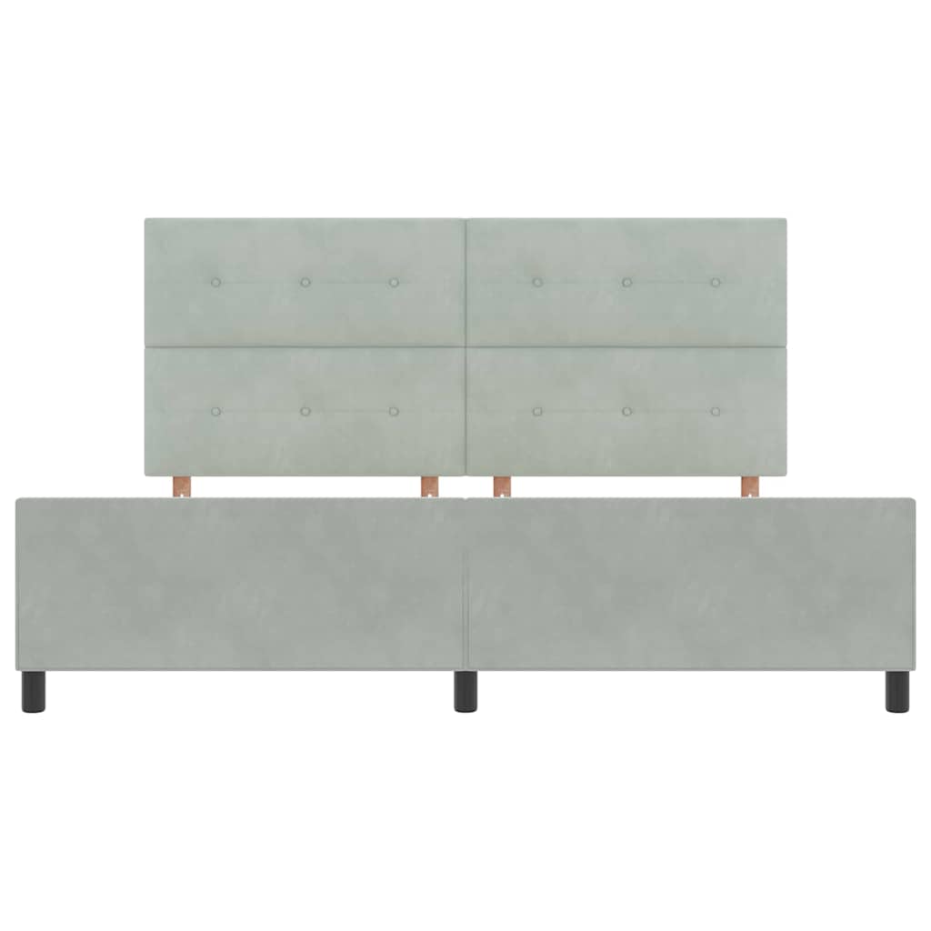 Boxrugós ágy fejtámlával Világosszürke 200 x 200 cm Bársony