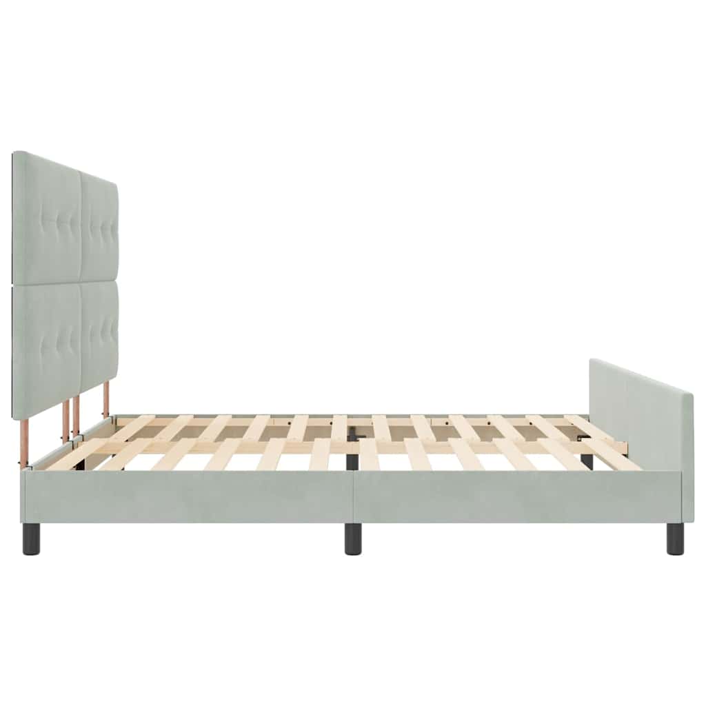 Boxrugós ágy fejtámlával Világosszürke 200 x 200 cm Bársony