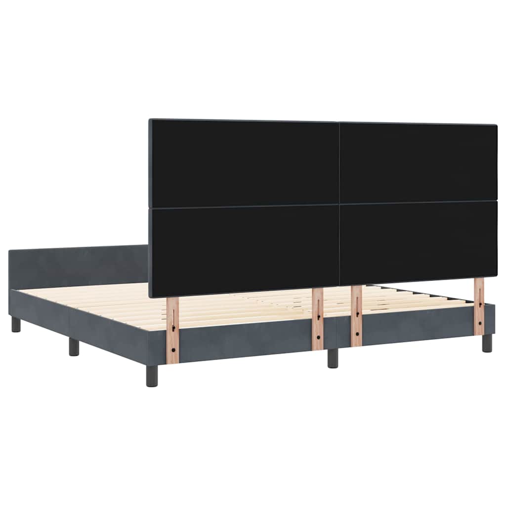 Boxrugós ágy fejtámlával Sötétszürke 200 x 200 cm Bársony