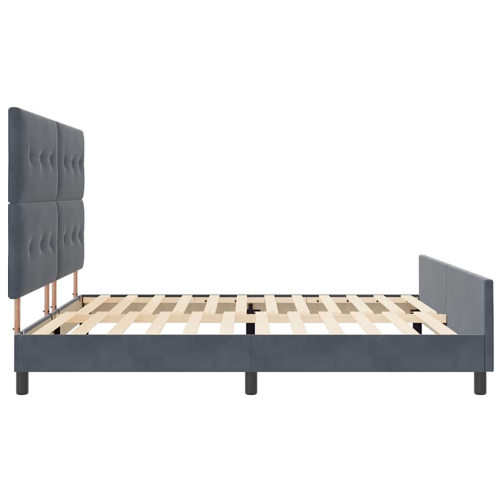 Boxrugós ágy fejtámlával Sötétszürke 200 x 200 cm Bársony