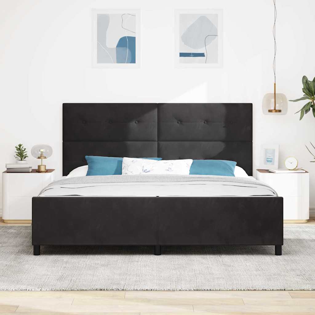 Boxrugós ágy fejtámlával Fekete 200 x 200 cm Bársony