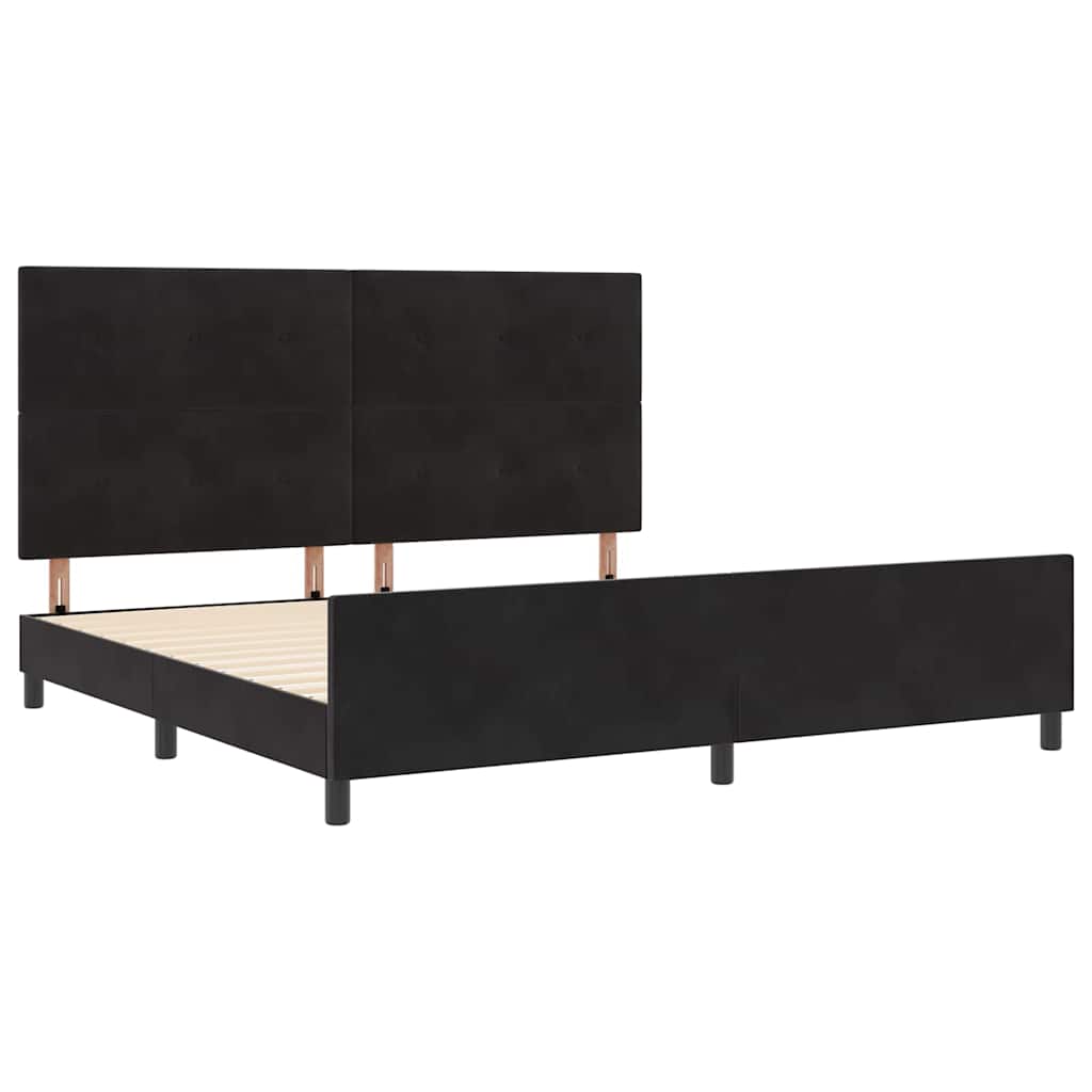 Boxrugós ágy fejtámlával Fekete 200 x 200 cm Bársony