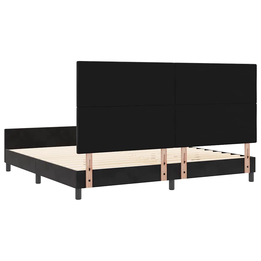 Boxrugós ágy fejtámlával Fekete 200 x 200 cm Bársony