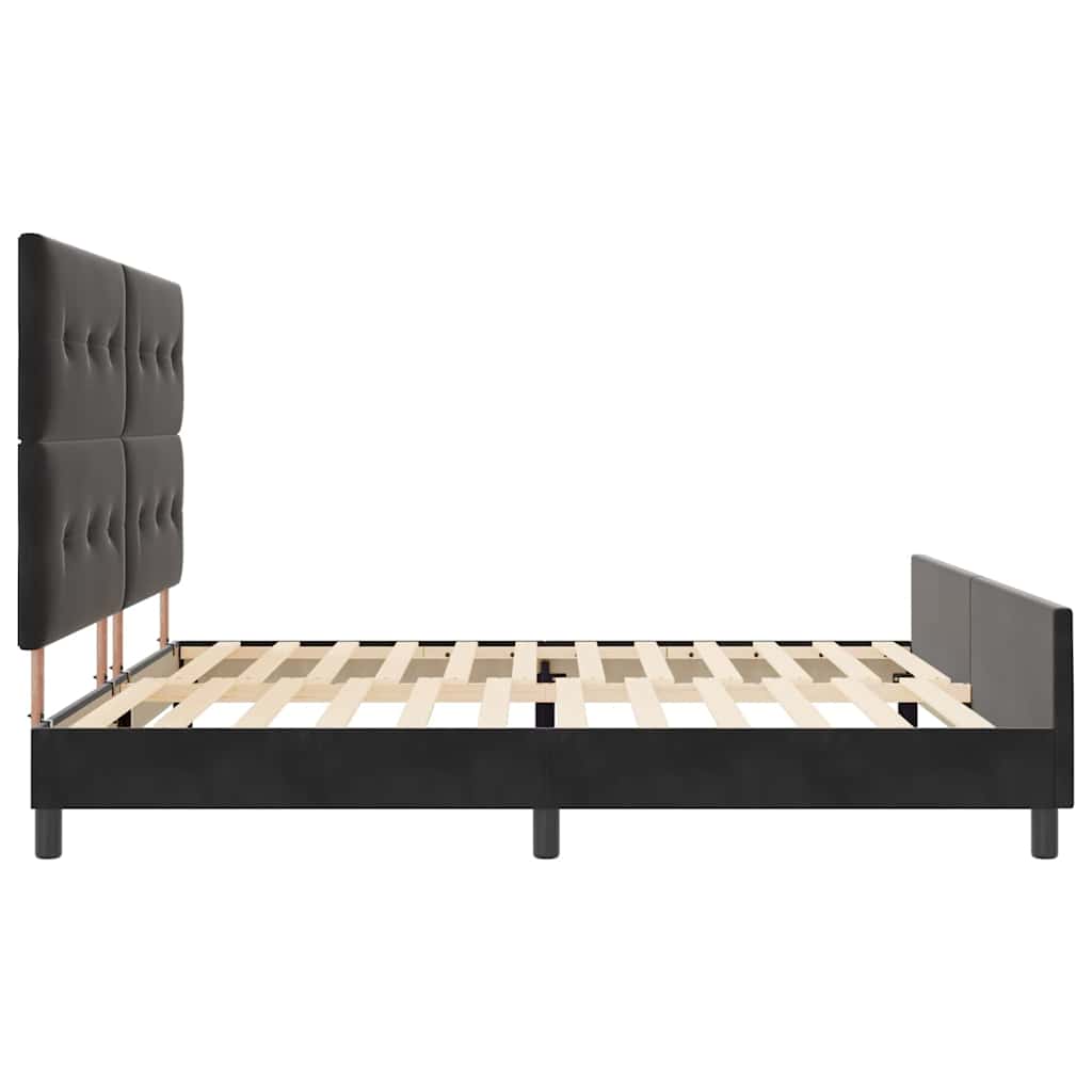 Boxrugós ágy fejtámlával Fekete 200 x 200 cm Bársony