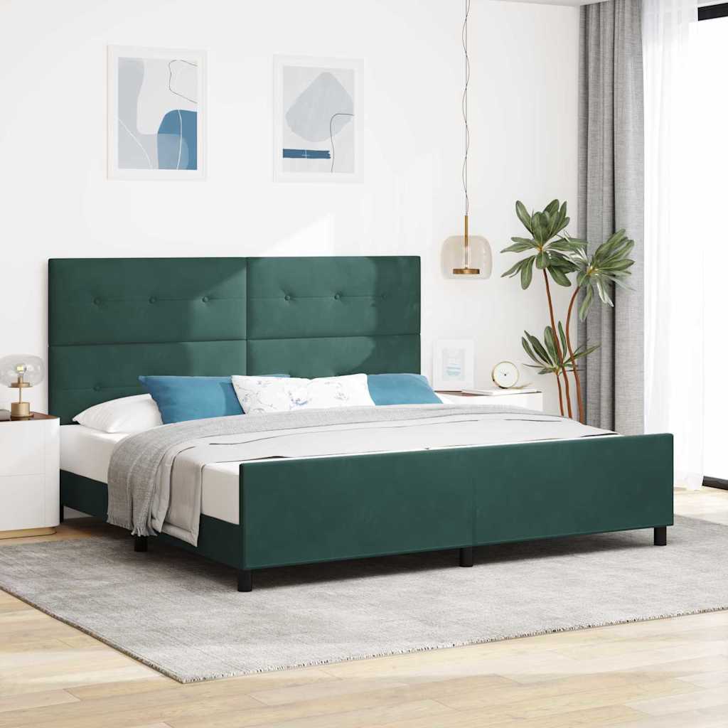 Boxrugós ágy fejtámlával Sötétzöld 200 x 200 cm Bársony